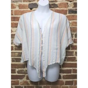 Rails Shirt Women's Blue Thea Linen V-Neck Striped Top Size Large Linen Rayon
